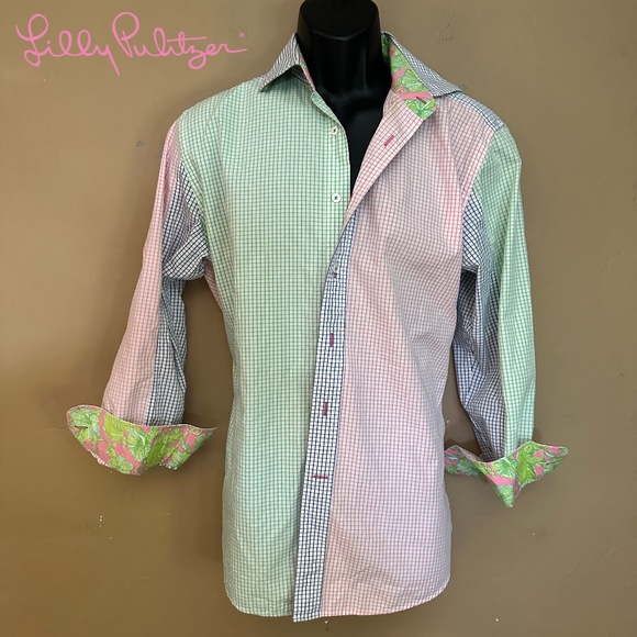 Lilly Pulitzer Other - Lilly Pulitzer Patchwork Plaid Contrast Shirt Small Gently worn 100% cotton